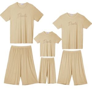 Kids Sleepwear Short Sleeve with Capri Pants Letters Pajama Sets Khaki